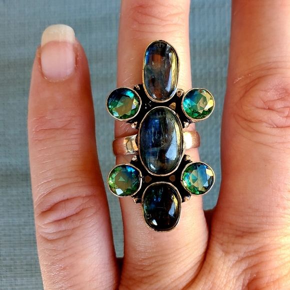 New Kyanite & Bi-Color Tourmaline 925 Silver Ring. - Picture 1 of 11